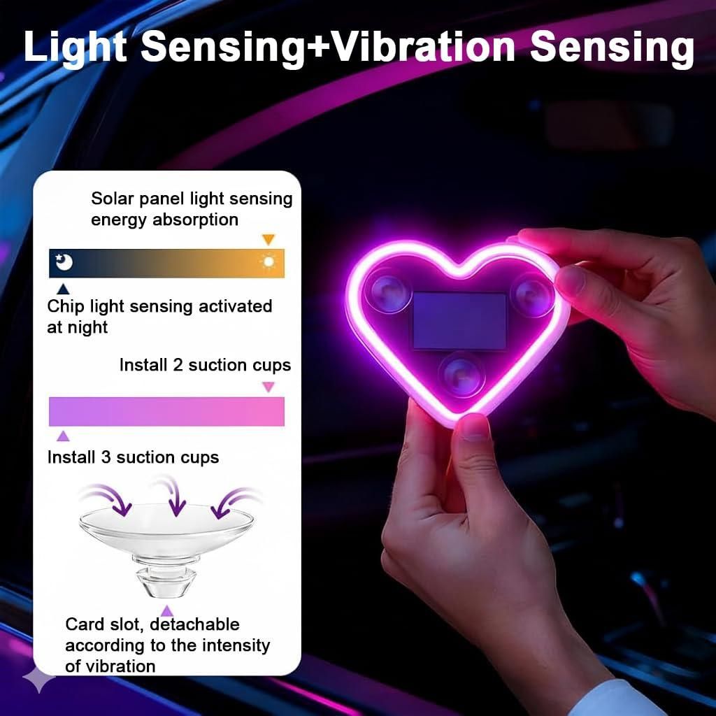 Heart Shaped Car Window Light with Suction Cups Solar Powered