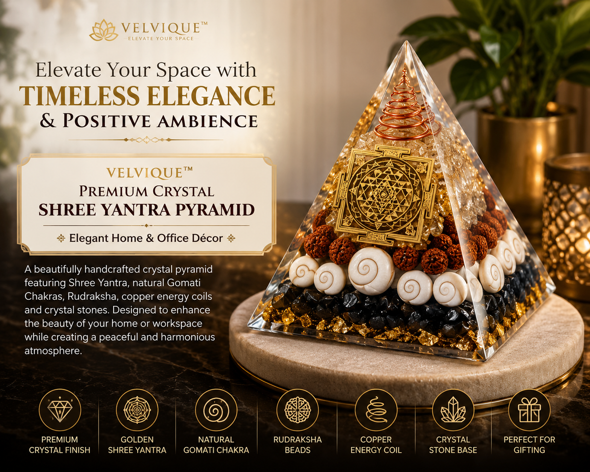 Velvique™ Crystal Shree Yantra Pyramid